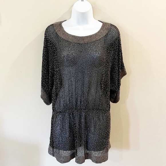 Parker Tops - Parker Sheer Beaded Embellished Tunic Silk Top XS